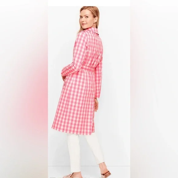 Ann Taylor Pink Checkered Trench Coat - Picture 2 of 2